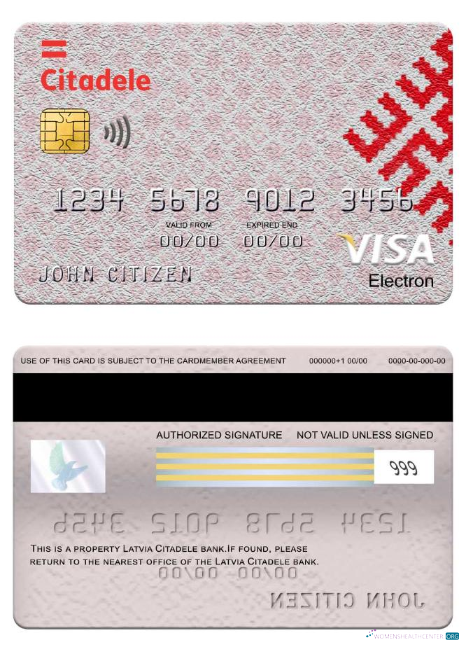 Download Latvia Citadele bank visa electron card Photoshop template